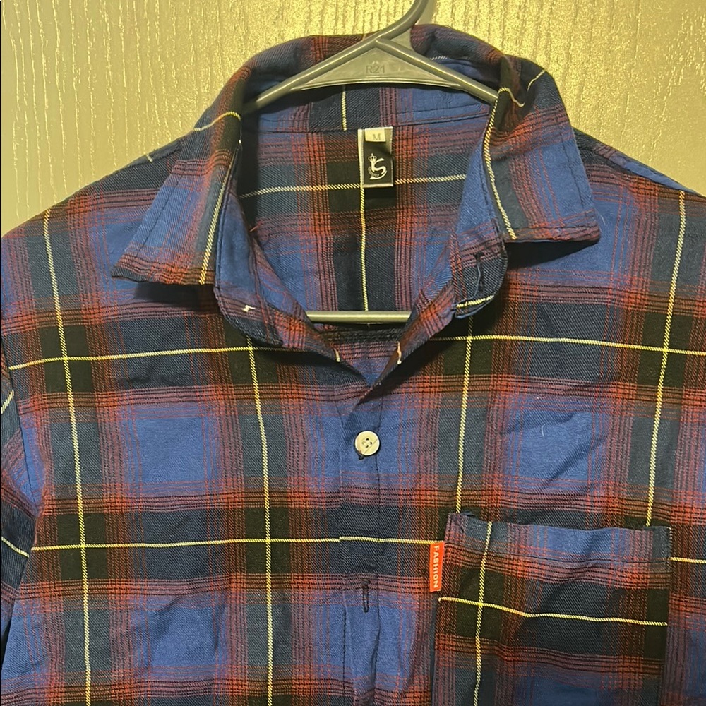 Casual Blue and Red Button Down Shirt with Classic Tartan Pattern